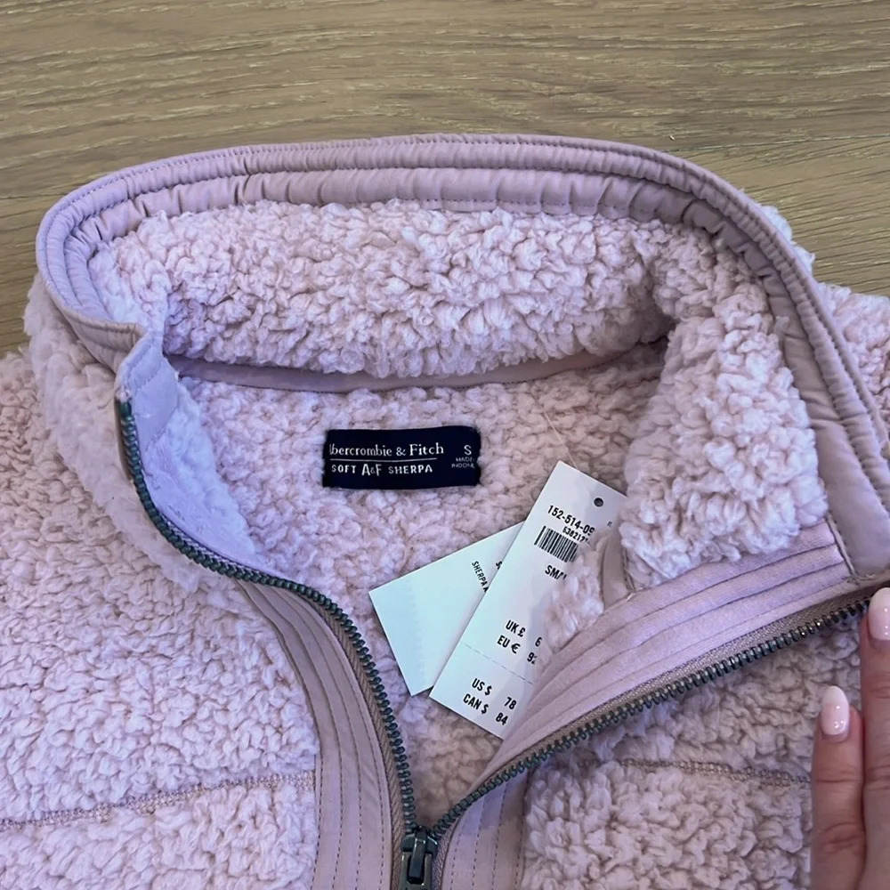 Abercrombie & Fitch Women’s Quarter Zip Sherpa Fuzzy Jacket Mauve Pink Cozy Warm - Picture 3 of 5